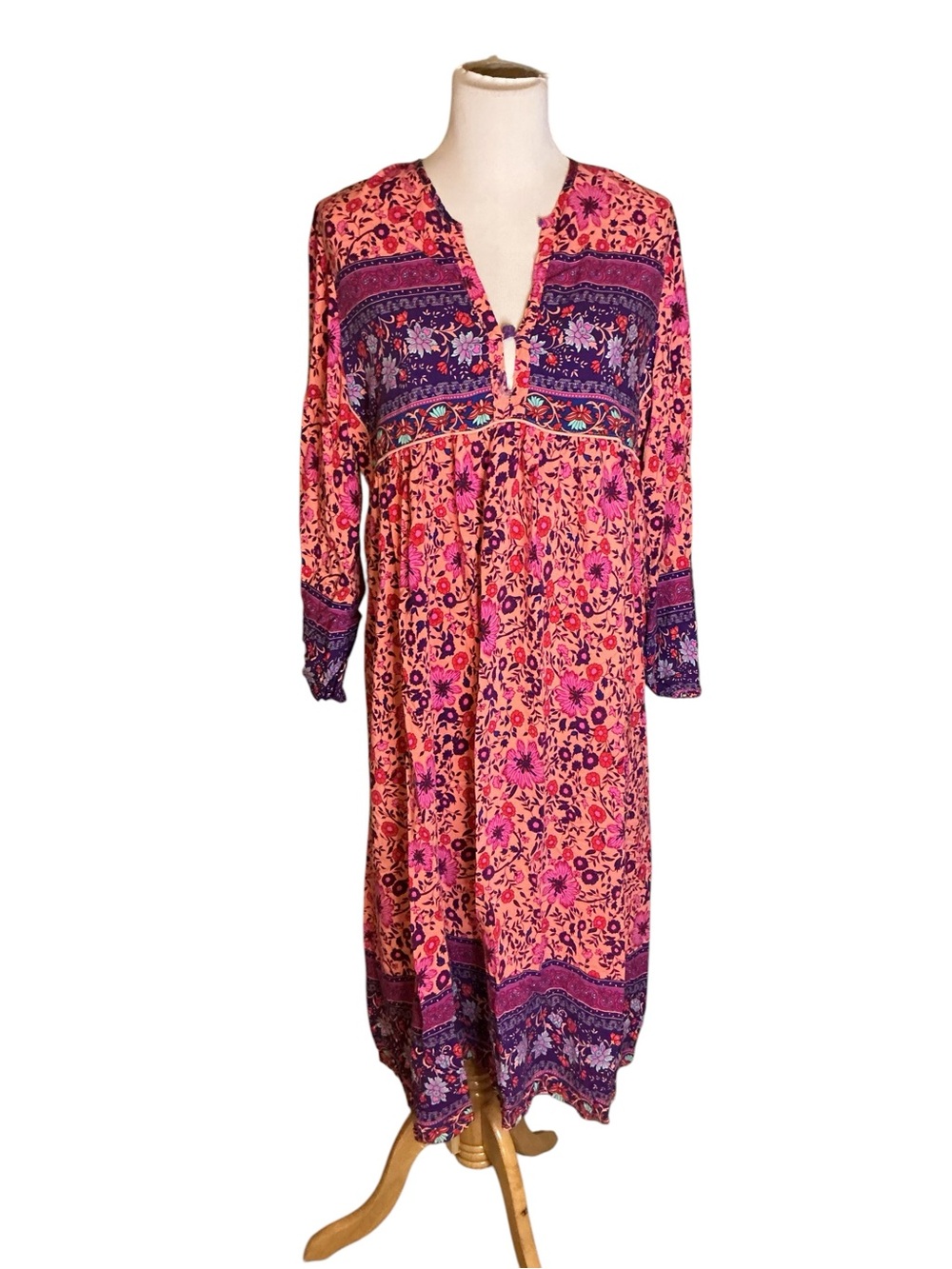 R.Vivimos Floral Boho Top in Coral & Purple